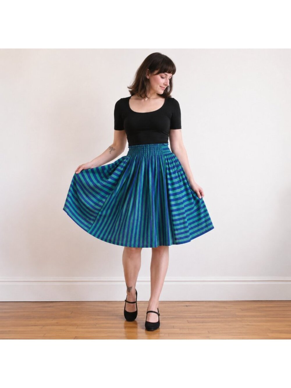 Vtg 70s Marimekko Striped Knit Pull On Full Skirt